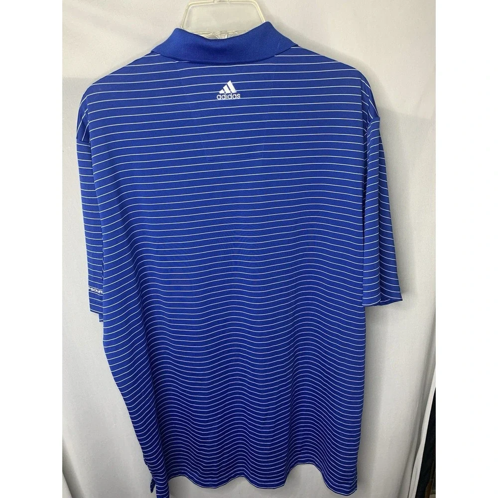 Mens L Climalite Adidas‎ Golf Blue Preppy Short Sleeve Polo Striped Shirt